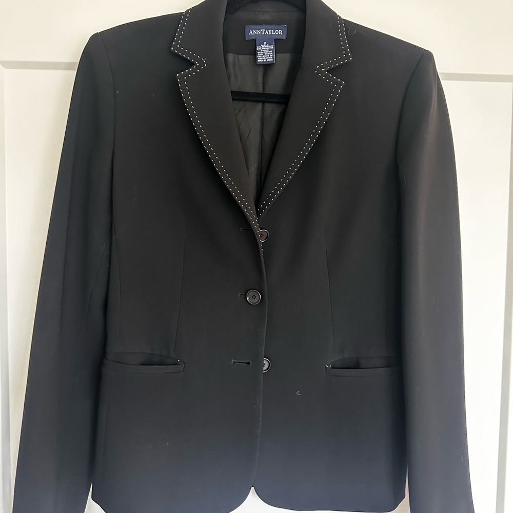 Ann Taylor Black Blazer with White Stitching